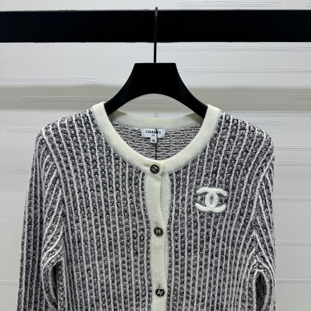 CHANEL Black and Cream Women's Cardigan